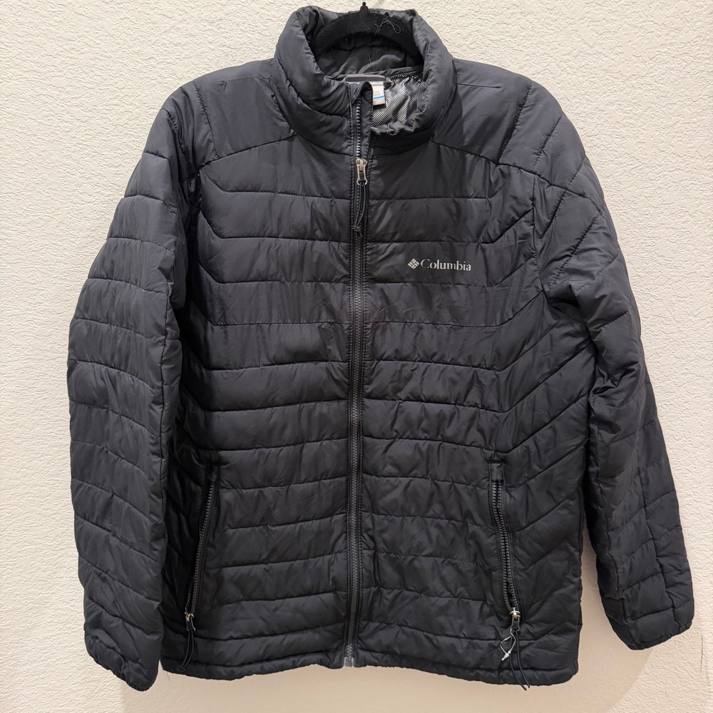 Columbia Mens Omni-Heat Puffer Jacket Black Quilted Full Zip Coat Size M